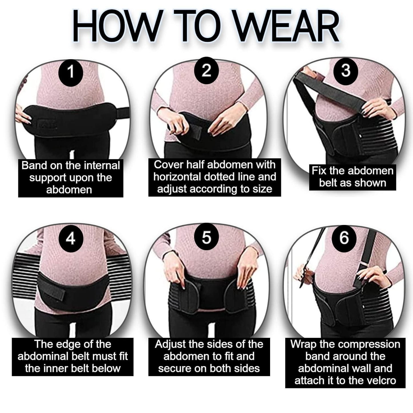 Pregnancy Belly Support Band with Adjustable Straps - Black