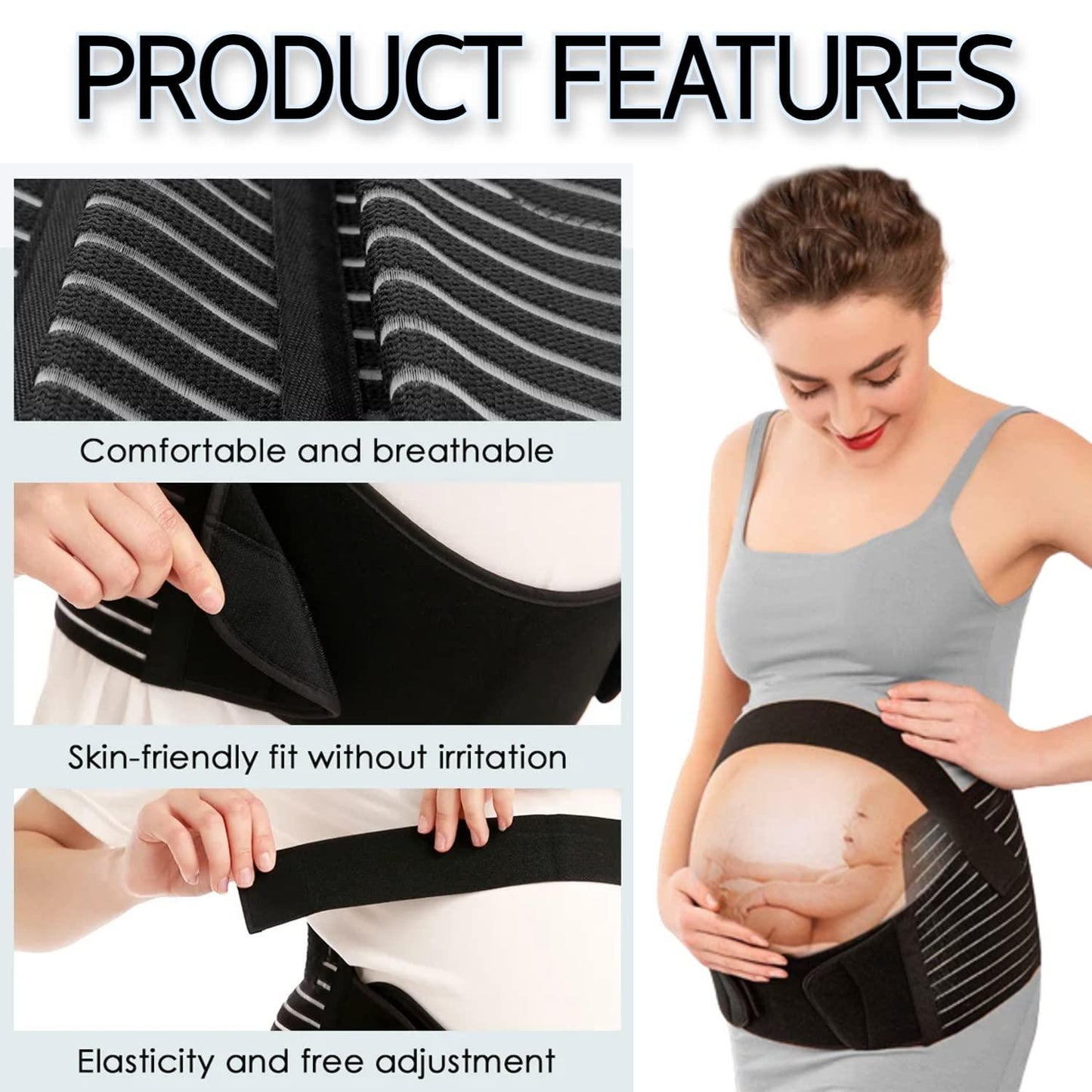 Pregnancy Belly Support Band with Adjustable Straps - Black