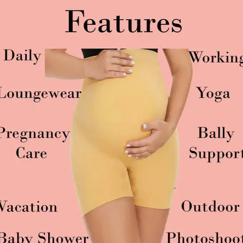 MomoMaternity Women's High Waist & Mid-Thigh Cotton Lycra Maternity Shorts | Over the Belly Pregnancy Panties for Pre & Post Pregnancy