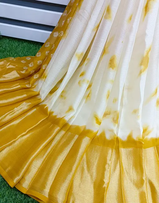 Brasso Moss Chiffon White Shiburi Print Saree