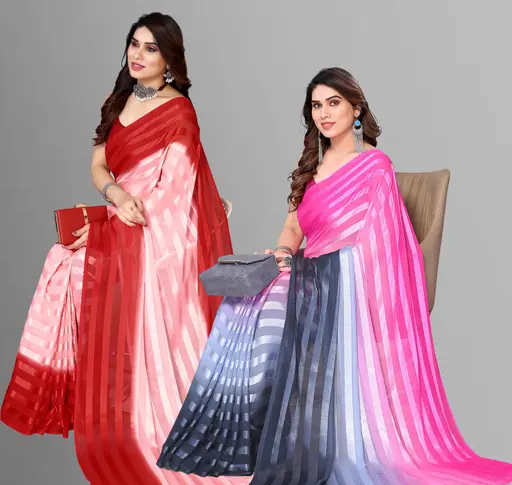 Pack of 2 Satin Sarees with Blouse Piece
