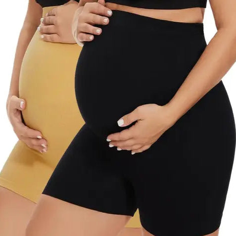 MomoMaternity Women's High Waist & Mid-Thigh Cotton Lycra Maternity Shorts | Over the Belly Pregnancy Panties for Pre & Post Pregnancy