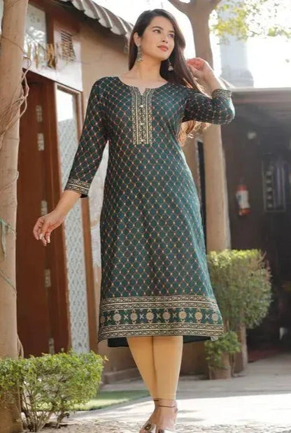 Elegant Printed Straight Rayon Kurti