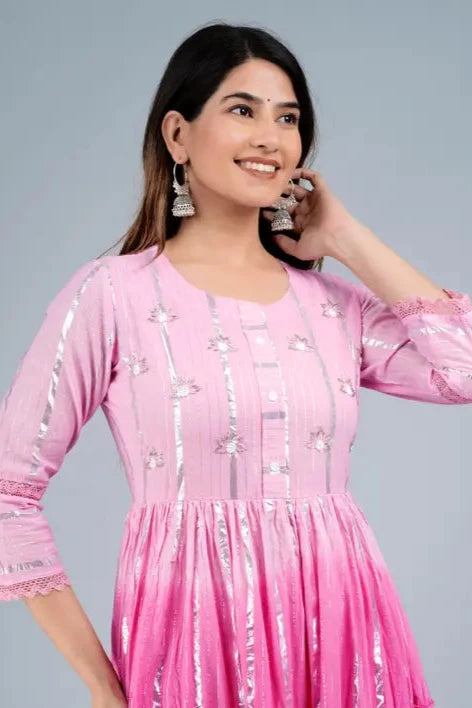 Tie-Dye Pink Anarkali Kurti