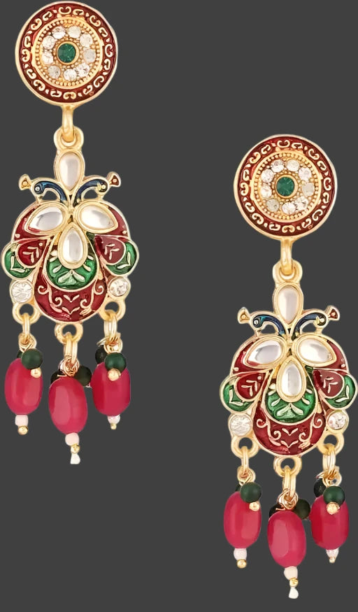 Antique Gold-Plated Peacock Design Rani Haar Necklace Set with Earrings