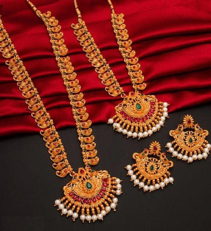 South Indian Temple Jewellery Combo Necklace Set For Women