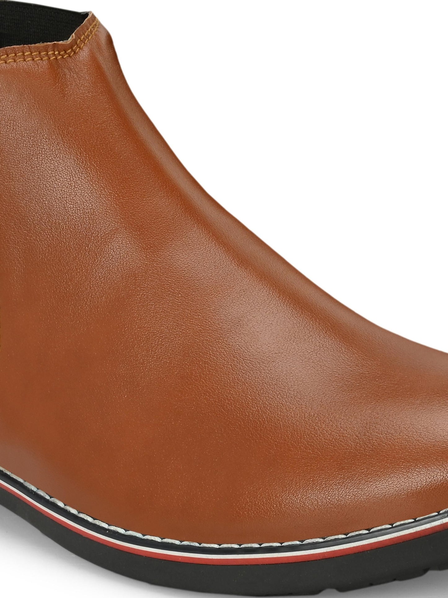 Men Textured Leather Mid-Top Chelsea Boots Tan