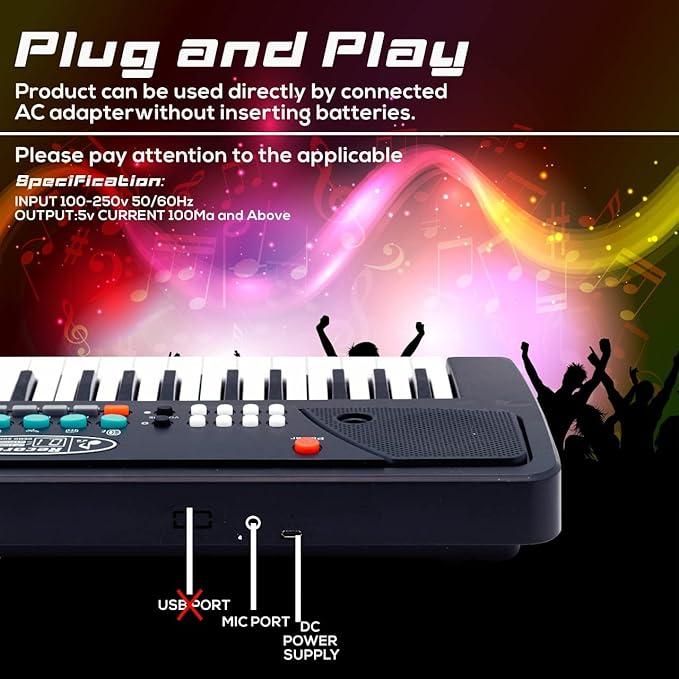 Piano Keyboard Toy with Microphone | USB Power Cable and Sound Recording Function