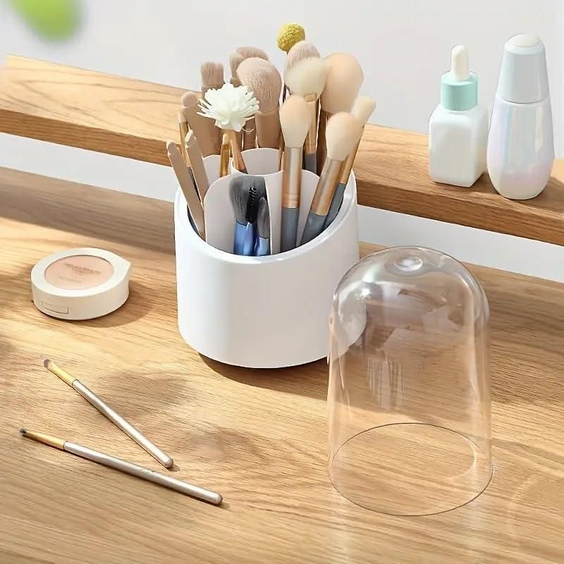 Makeup Brush Holder with Lid - Rotating Makeup Brush Organizer