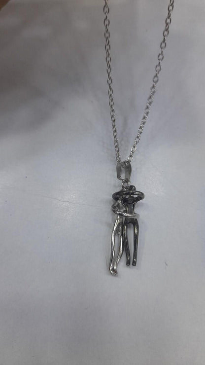 Silver and Black Hug Couple Chain Pendant