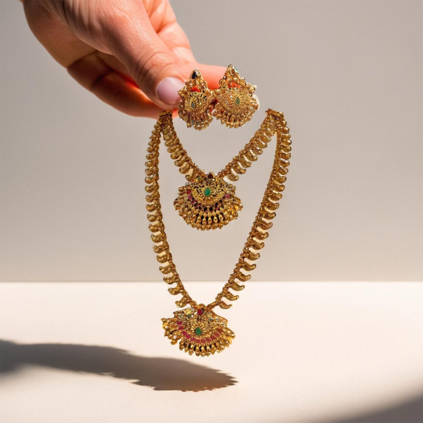 South Indian Temple Jewellery Combo Necklace Set For Women