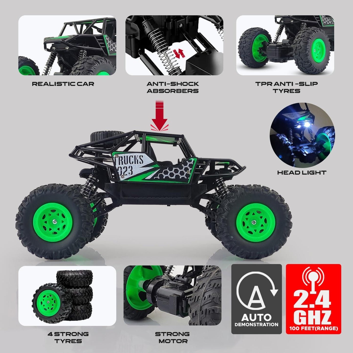 Rechargeable Rock Crawling 2WD 2.4 GHz Monster Truck, 4x4 Rally Car Remote Control Monster Truck