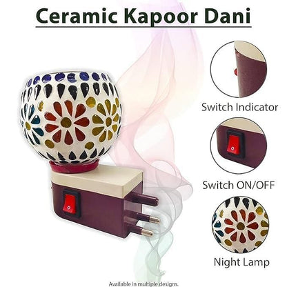 Electric Camphor Diffuser/Kapoor Dani Stand/Incense Burner with On/Off Switch for Home and Office