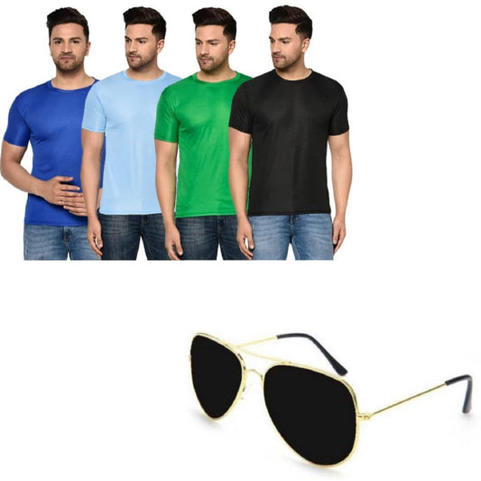 Men's Pack Of-4 Half Sleeves Round Neck T-shirt With Aviator Sunglass Combo