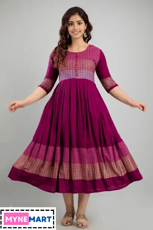 Women Rayon Printed Anarkali Kurtis