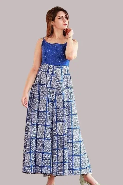 DPG Royal Blue Printed Anarkali Kurti with White Jacket