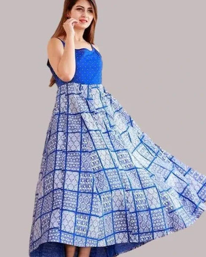 DPG Royal Blue Printed Anarkali Kurti with White Jacket