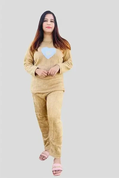 Women Winter Fleece Warm Lounge Set - Top and Bottom Nightwear