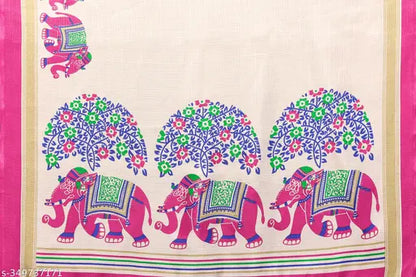 KALAMKARI ELEPHANT PRINTED KHADI SILK SAREE