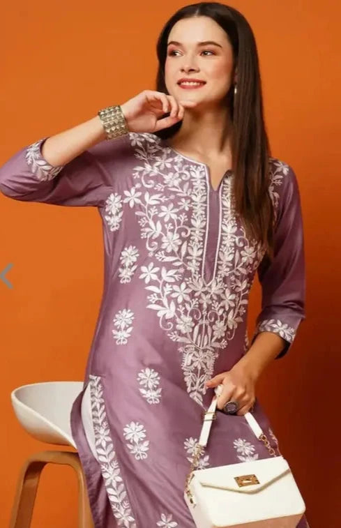 Soft Rayon Fabric Kurti with Lakhnavi Work