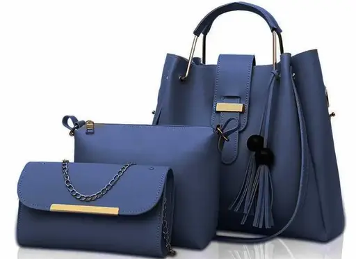 Women's PU Leather Handbag and Sling Bags Combo (Navy Blue - FGO-224)