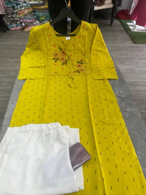 Elegant Embroidered Rayon Kurti with Palazzo Set