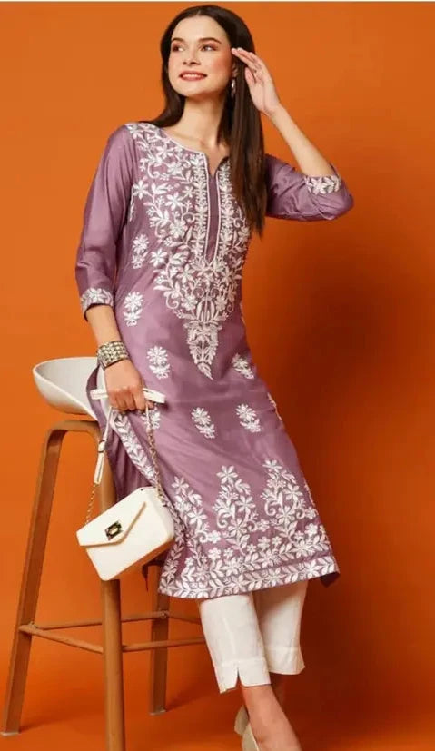 Soft Rayon Fabric Kurti with Lakhnavi Work