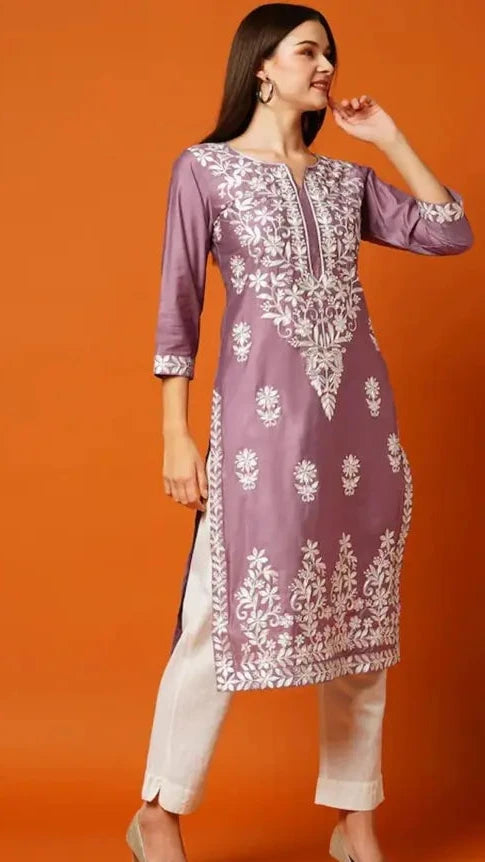 Soft Rayon Fabric Kurti with Lakhnavi Work