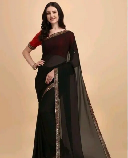 Banarasi Georgette Black Lace Border Saree with Blouse