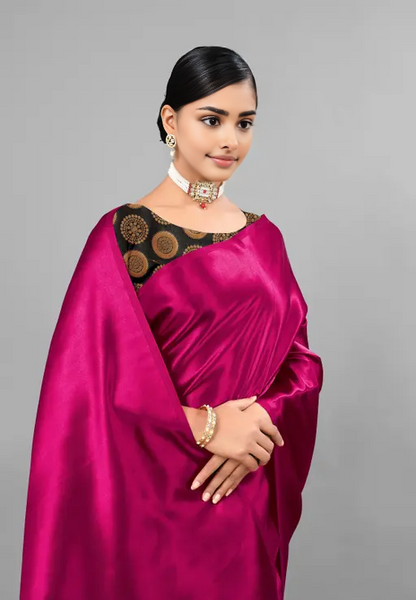 Satin Silk Saree with Jacquard Woven Blouse