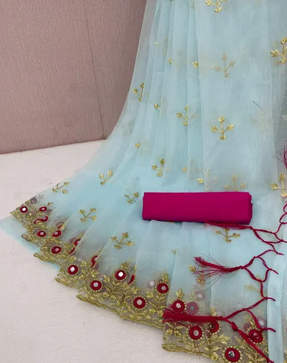 Super Net Embroidered Saree