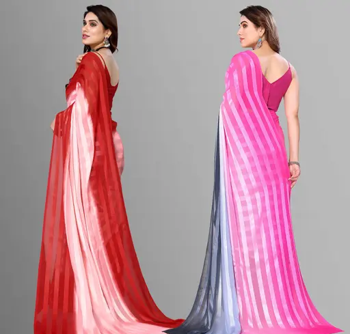 Pack of 2 Satin Sarees with Blouse Piece