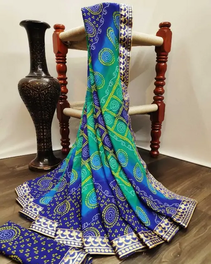 Kanooda Prints Bandhani Print Heavy Designer Georgette Saree with Blouse Piece