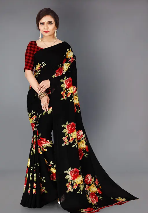 SHUBHSWAR Daily Wear Georgette Saree with Unstitched Blouse Piece