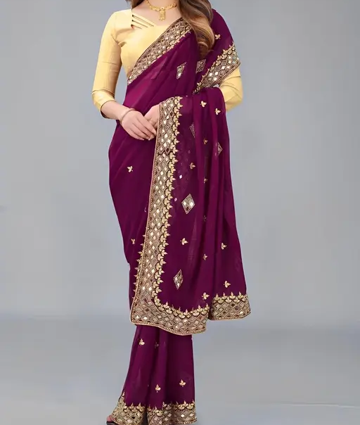 Heavy Kaju Design Embroidery Work Saree