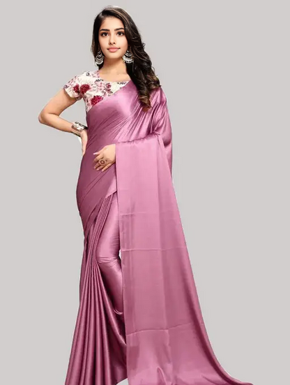 Sana Satin Silk Peach Saree with Printed Blouse