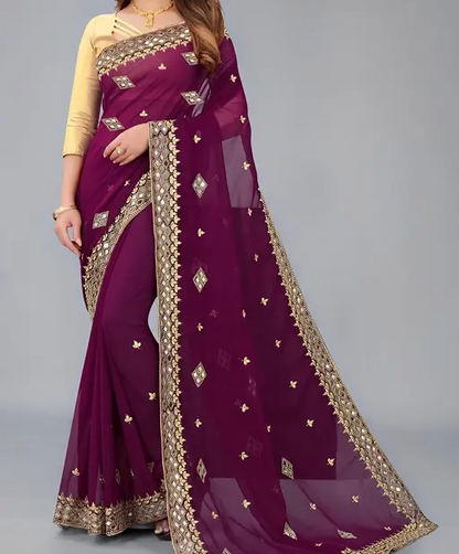 Heavy Kaju Design Embroidery Work Saree