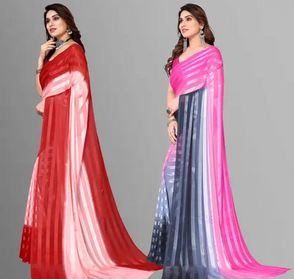 Pack of 2 Satin Sarees with Blouse Piece