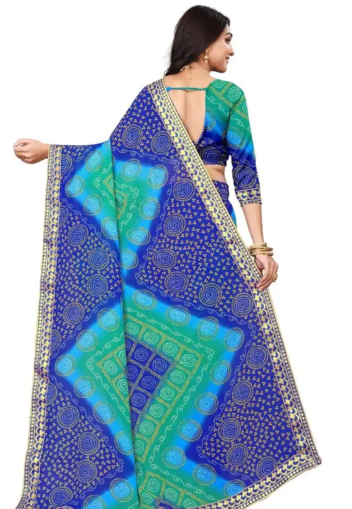 Kanooda Prints Bandhani Print Heavy Designer Georgette Saree with Blouse Piece