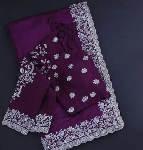 BHARODIYA ENTERPRISES Georgette Embroidered Elegant Purple Saree with Blouse