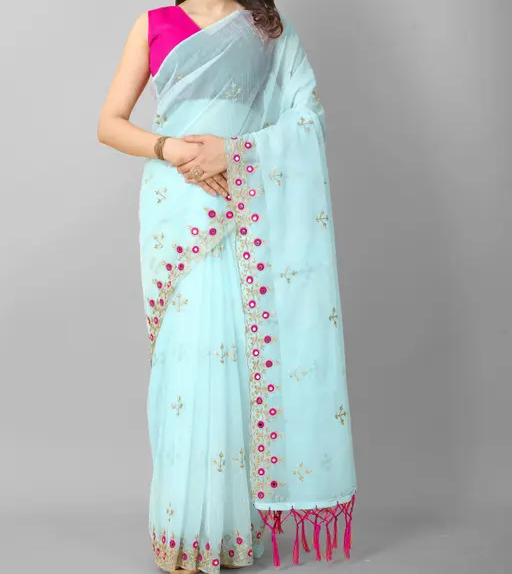 Super Net Embroidered Saree