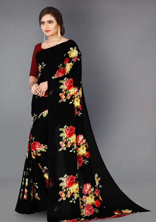 SHUBHSWAR Daily Wear Georgette Saree with Unstitched Blouse Piece