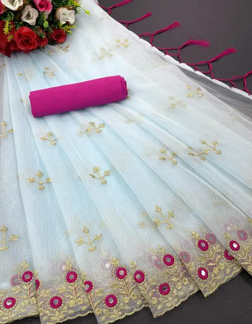 Super Net Embroidered Saree