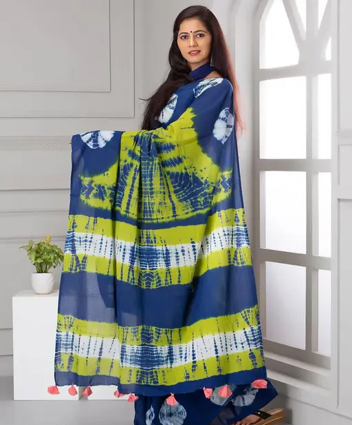 Jaipuri Hand Block Printed Soft Cotton Mulmul Saree with Attached Blouse Piece