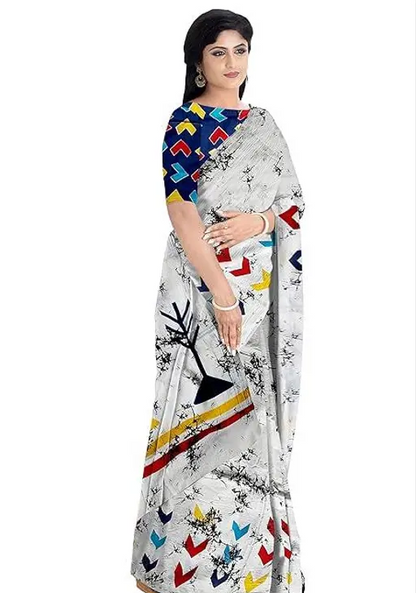 Jaipuri Hand Block Printed Soft Cotton Mulmul Saree with Attached Blouse Piece