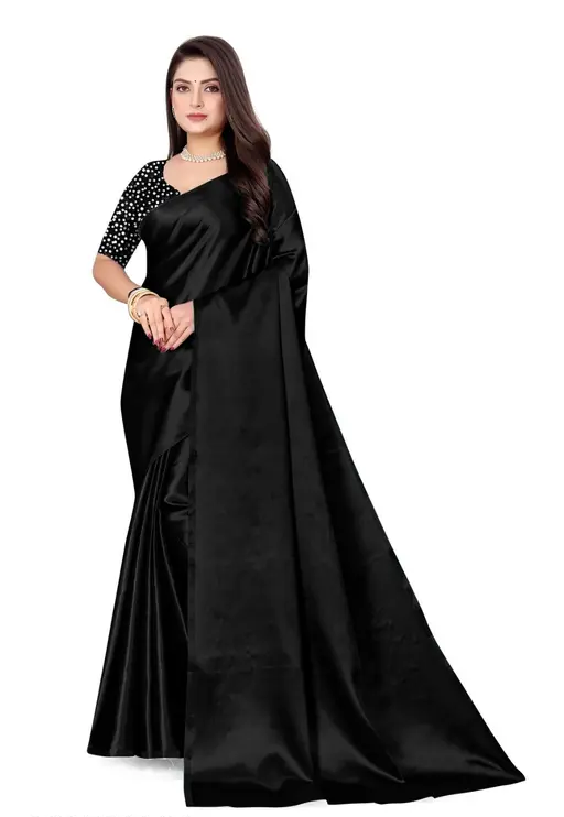 Satin Silk Black Sequinned Saree with Blouse