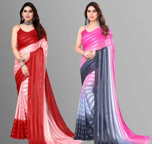 Pack of 2 Satin Sarees with Blouse Piece