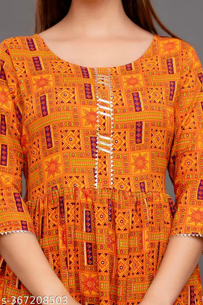 Women's Printed Rayon Anarkali Kurti