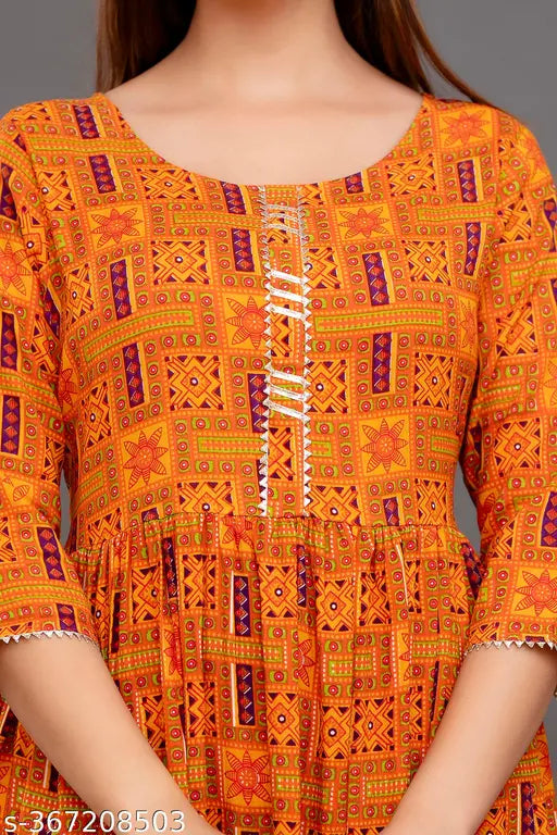 Women's Printed Rayon Anarkali Kurti