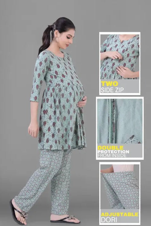 Chic Cotton Maternity Feeding Kurti with Zippers